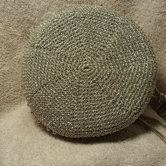Silver Crotcheted Drawstring Evening Bag - Picture 2 of 4
